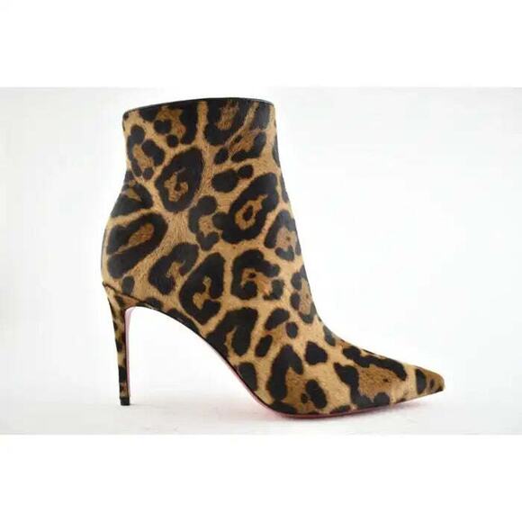 Christian Louboutin So Kate Booty 85 Black Brown Leopard Ankle Heel Bootie 38 - Picture 2 of 12